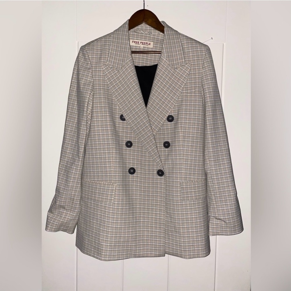 Free People Ashby Plaid Double Breasted Women Large Long Sleeve Blazer. NWOT